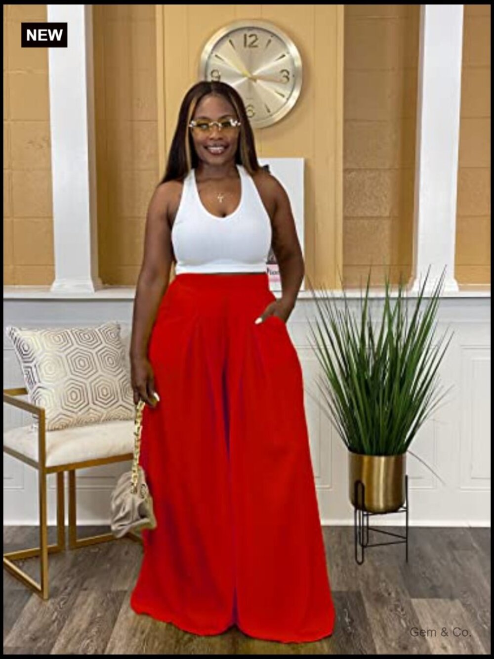 High Waisted Wide Leg Palazzo Pants with Pockets Plus Size - Picture 3 of 7